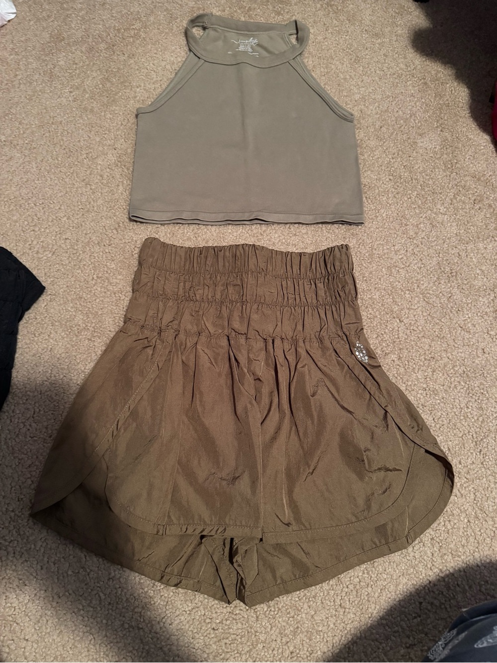 Free People Olive Green Smocked Waist Athletic Shorts w top
